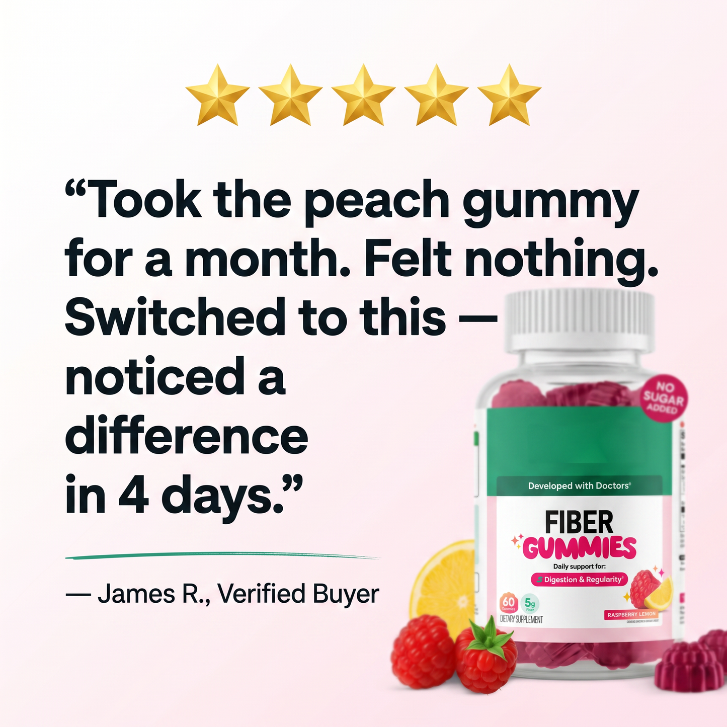 Dietary Fiber Gummies Raspberry Prebiotic Gut Health Energy Support Supplement for Daily